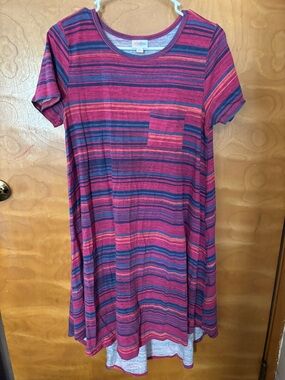 LuLaRoe Short Sleeve Striped Tee - Hot Pink & Navy